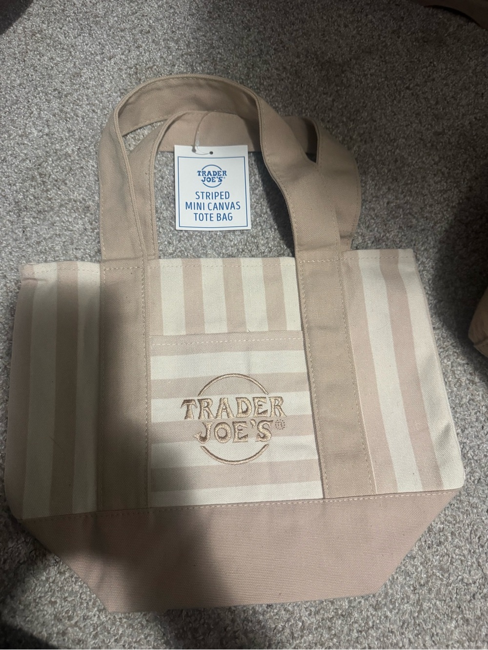 Trader Joe's Beige Striped Mini Canvas Tote Bag